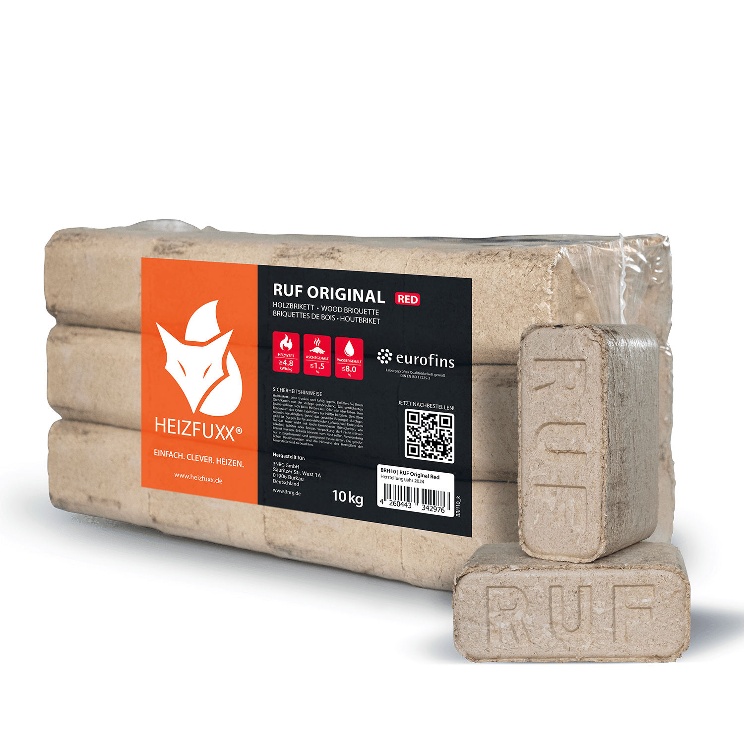 RUF Original Red Holzbriketts in Premiumqualität – 96 × 10 kg