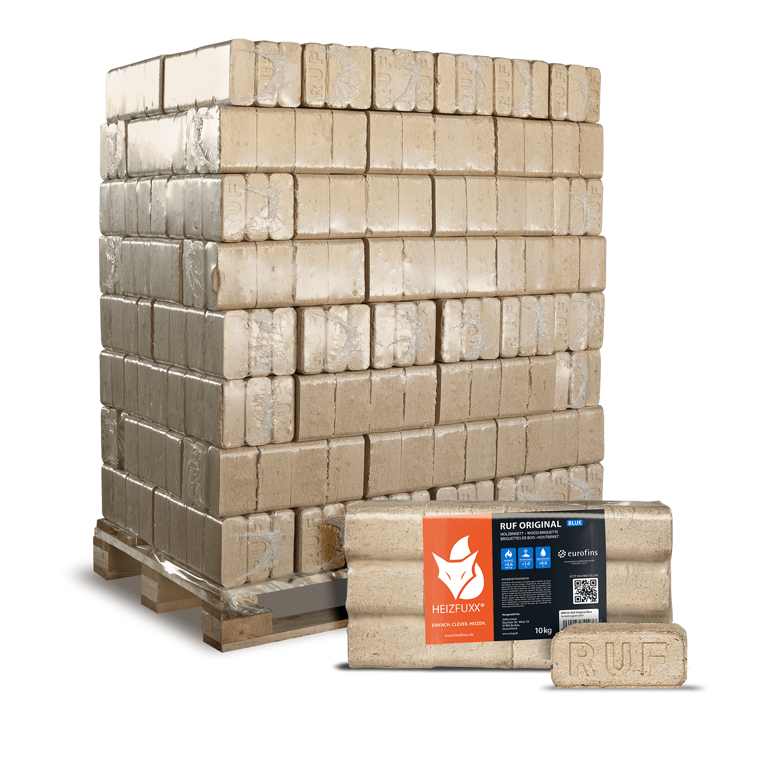 RUF Original Blue Holzbriketts in Premiumqualität – 96 × 10 kg